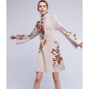 Anthropologie Knitted & Knotted Embroidered Petals Swing Dress MEDIUM $198